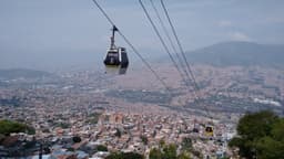 Metrocable above hillside neighbourhoods in Medellín