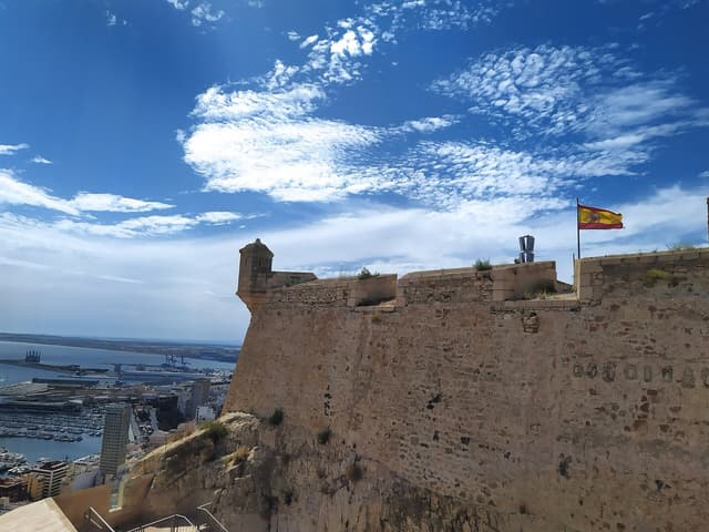 Santa Bárbara Castle above Postiguet Beach in Alicante, Spain