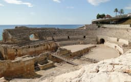 The Roman amphitheatre above the Mediterranean in Tarragona, Spain