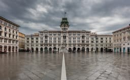 Piazza Unità d'Italia and Miramare Castle in Trieste, Italy