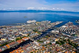 Nidaros Cathedral and the old wharf district in Trondheim, Norway