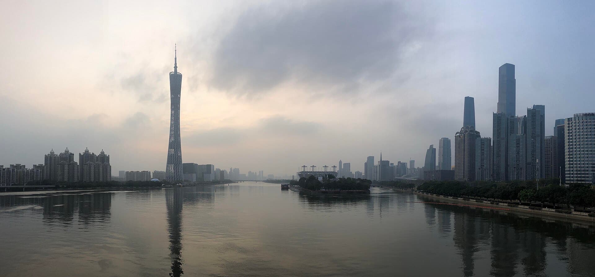 Guangzhou skyline and Canton Tower beside the Pearl River