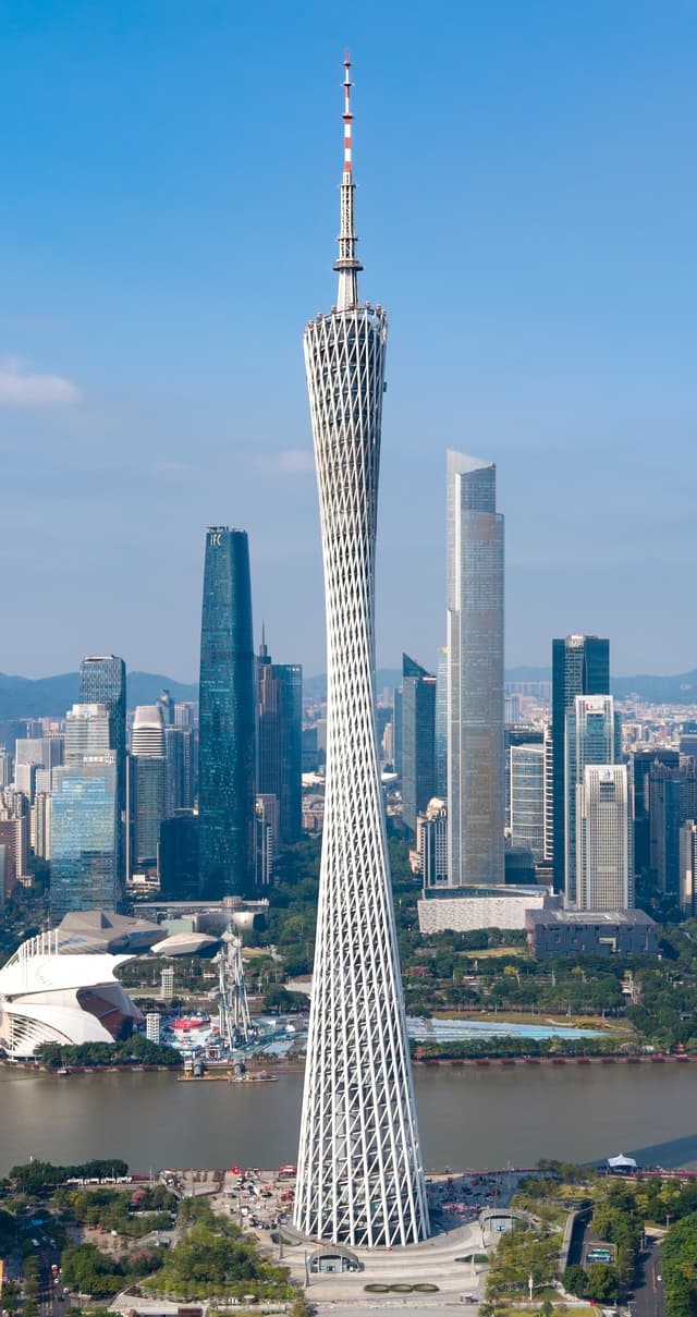 Canton Tower rises above the Pearl River in Guangzhou