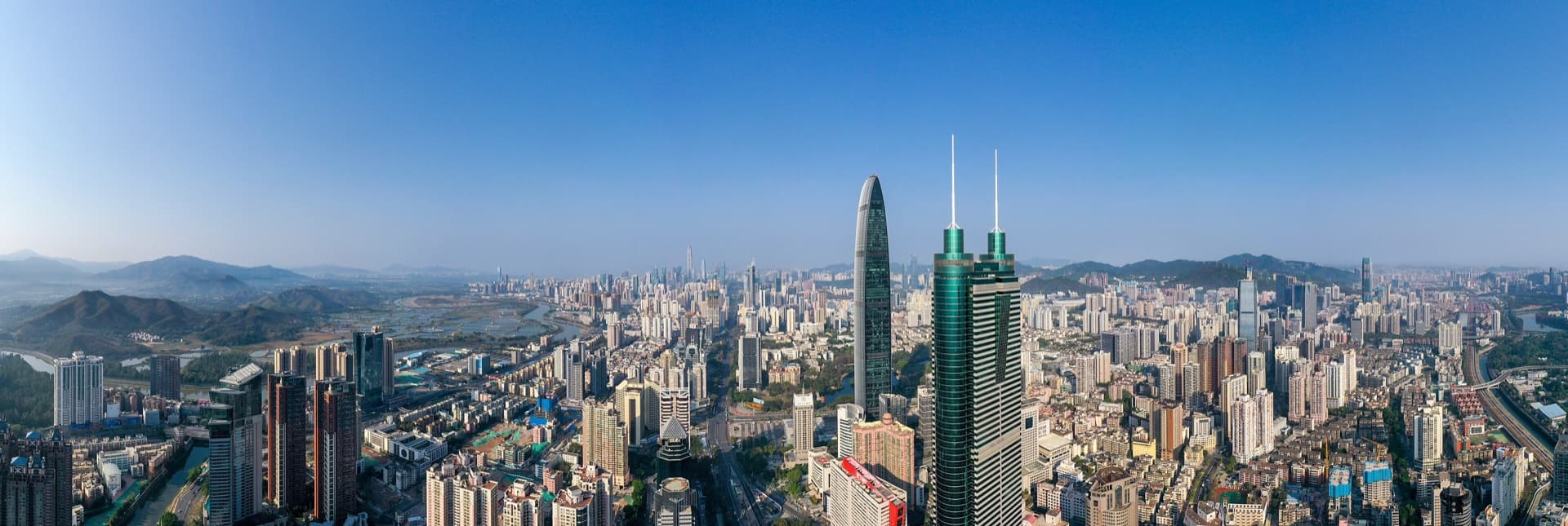 Shenzhen's western skyline in a wide city panorama