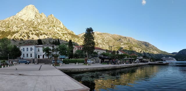Kotor's old town walls above the Bay of Kotor in Kotor, Montenegro