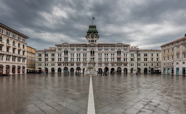Piazza Unità d'Italia and Miramare Castle in Trieste, Italy